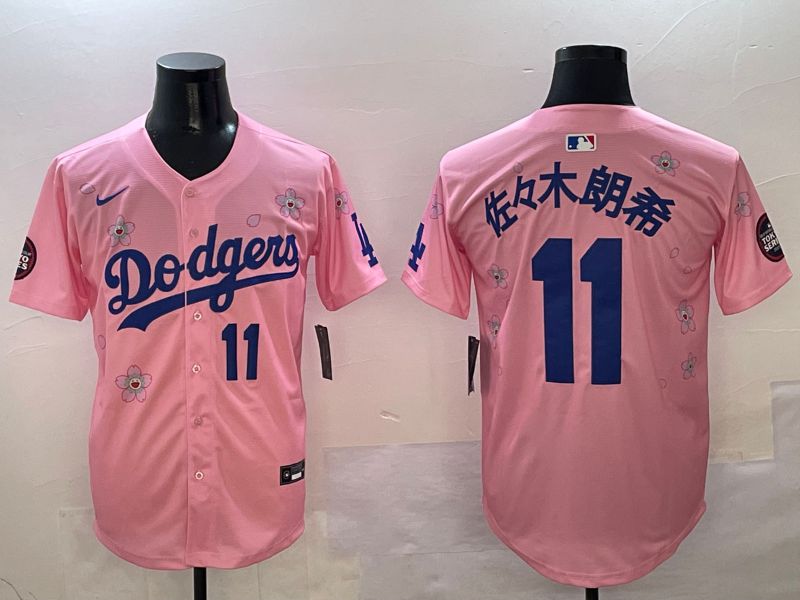 Men Los Angeles Dodgers #11 R.Sasaki Pink Sakura Edition 2025 Nike MLB Jersey style 5->los angeles dodgers->MLB Jersey